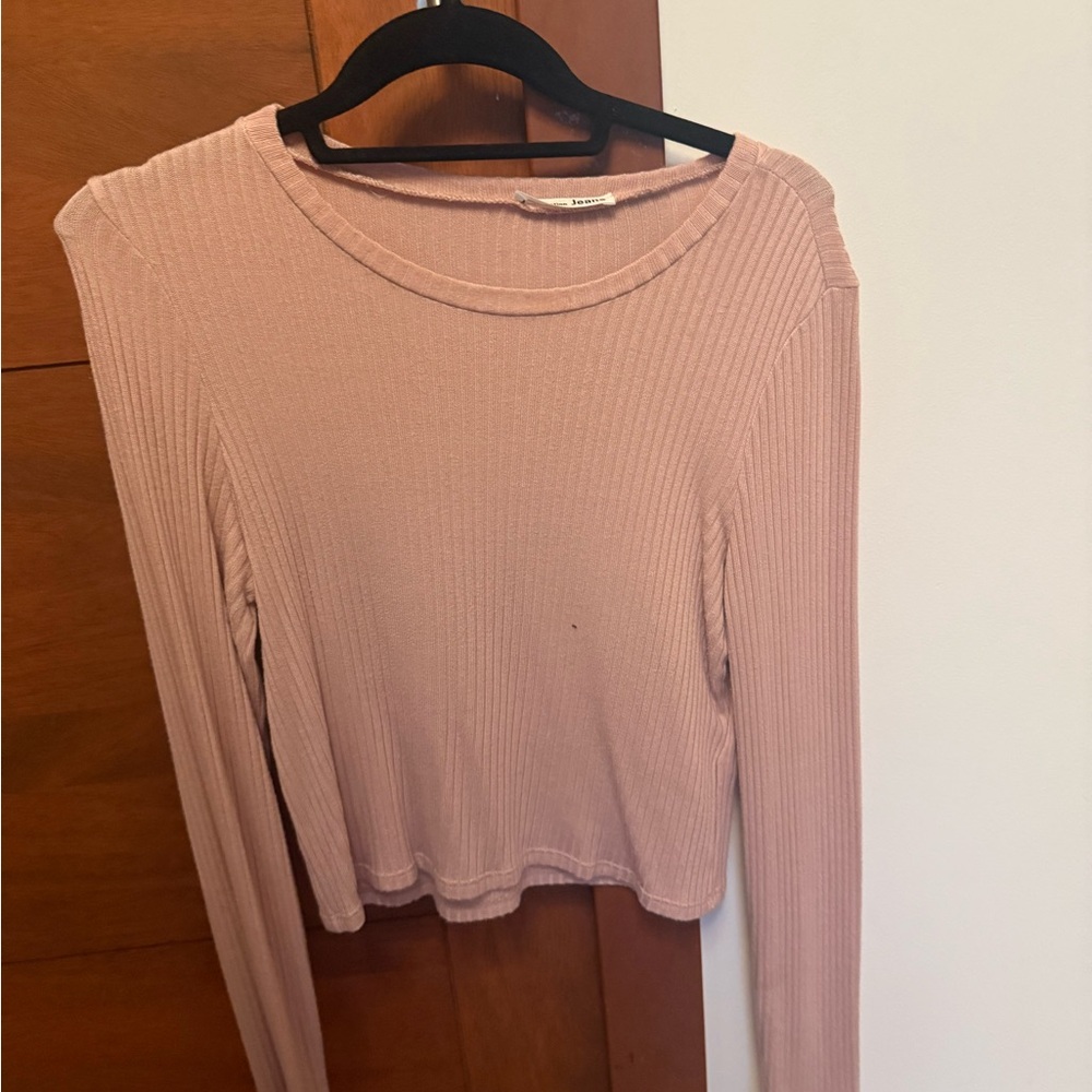 Reformation Blush Ribbed Long Sleeve Top